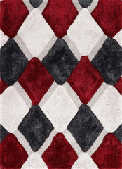Red Geometric Shaggy Rug - 3D Design, 35mm Pile