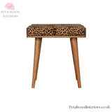 Solid Wood - Footstool with Leopard Print Upholstery - Petalwood Interiors