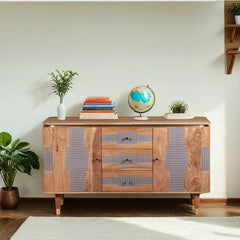Solid Acacia Wood Sideboard - Berkley 2-Door & 3-Drawer Storage - 140cm