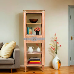 Solid Acacia Wood Bookcase - Berkley Open Shelves & Drawer - 175cm