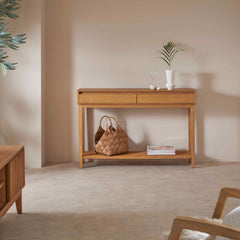 White Cedar Console Table - Melia Light Oak Waxed Finish & Two Drawers