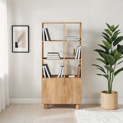 Solid Mango Wood Bookcase - Ajmer Fluted Open Storage