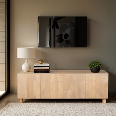 Mango Wood TV Stand - Ajmer Fluted Low Board Storage