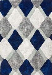 Navy Geometric Shaggy Rug - 3D Design, 35mm Pile