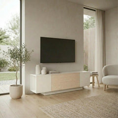 Engineered Wood TV Unit - Victor Modern 150cm, Closed Storage & Oak-Effect Panel