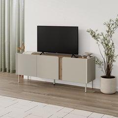 Engineered Wood TV Unit - Norm Minimalist 140cm, 3 Doors & Metal Legs