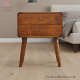 Bedside Table Solid Wood - 2 Drawers - Dark Brown Finish - Traditional Style - Timeless Design - Petalwood Interiors - Front