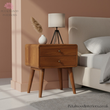 Bedside Table Solid Wood - 2 Drawers - Dark Brown Finish - Traditional Style - Timeless Design - Petalwood Interiors - Side