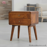 Bedside Table Solid Wood - 2 Drawers - Dark Brown Finish - Traditional Style - Timeless Design - Petalwood Interiors - Side