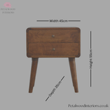 Bedside Table Solid Wood - 2 Drawers - Dark Brown Finish | Traditional Style - Petalwood Interiors