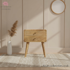Bedside Table Solid Wood - 2 Drawers - Natural Finish - Traditional Design - Timesless Desingn - Petalwood Interiors - Front