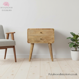 Bedside Table Solid Wood - 2 Drawers - Natural Finish - Traditional Design - Timesless Desingn - Petalwood Interiors - Front