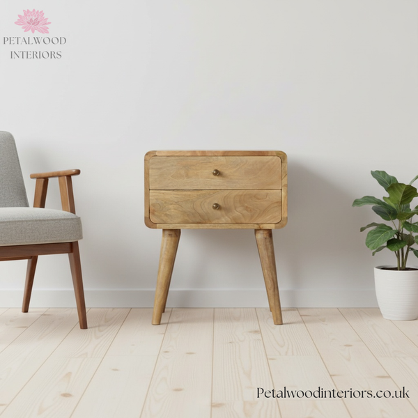 Bedside Table Solid Wood - 2 Drawers - Natural Finish - Traditional Design - Timesless Desingn - Petalwood Interiors - Front