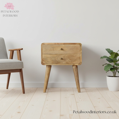 Bedside Table Solid Wood - 2 Drawers - Natural Finish - Traditional Design - Timesless Desingn - Petalwood Interiors - Front