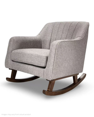 Nursery Rocking Chair - Bristam Grey Upholstery, High Back & Dark Wood Base