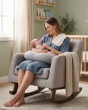 Nursery Rocking Chair - Bristam Grey Upholstery, High Back & Dark Wood Base