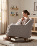 Nursery Rocking Chair - Bristam Grey Upholstery, High Back & Dark Wood Base