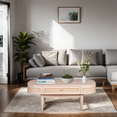 Mango Wood & Cane Coffee Table - Chester 1-Drawer Storage - 115cm