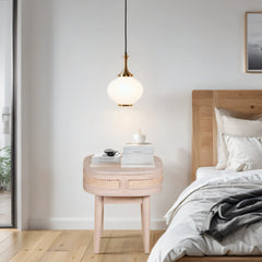 Mango Wood & Cane Bedside Table - Chester Natural Design - 50cm