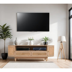 Mango Wood & Cane TV Cabinet - Chester 2-Drawer Media Storage - 152cm