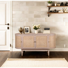 Mango Wood & Cane Sideboard - Chester 4-Door Storage - 140cm