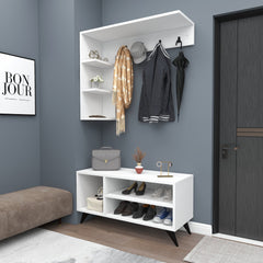 Melamine Particleboard Hallway Coat Rack - Samle Adjustable Bench, Hooks & Shoe Storage