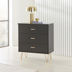 Solid Pine Chest of Drawers - Monroe Black - 70cm Wide