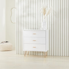 Pine Wood Chest of Drawers - Monroe - White - 3 Drawers - 70cm Wide