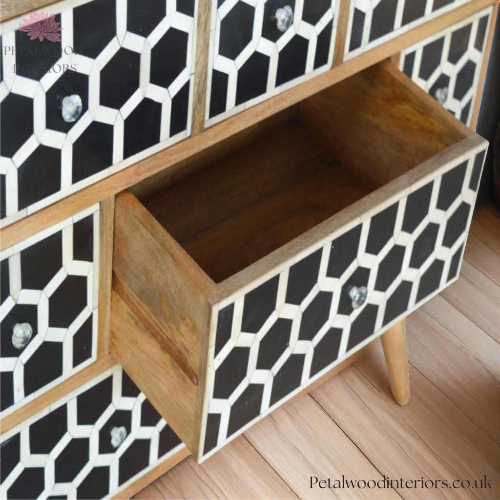 Solid Wood Chest of Drawers - 8 Patterned Drawers - 92cm Width x 79cm ...