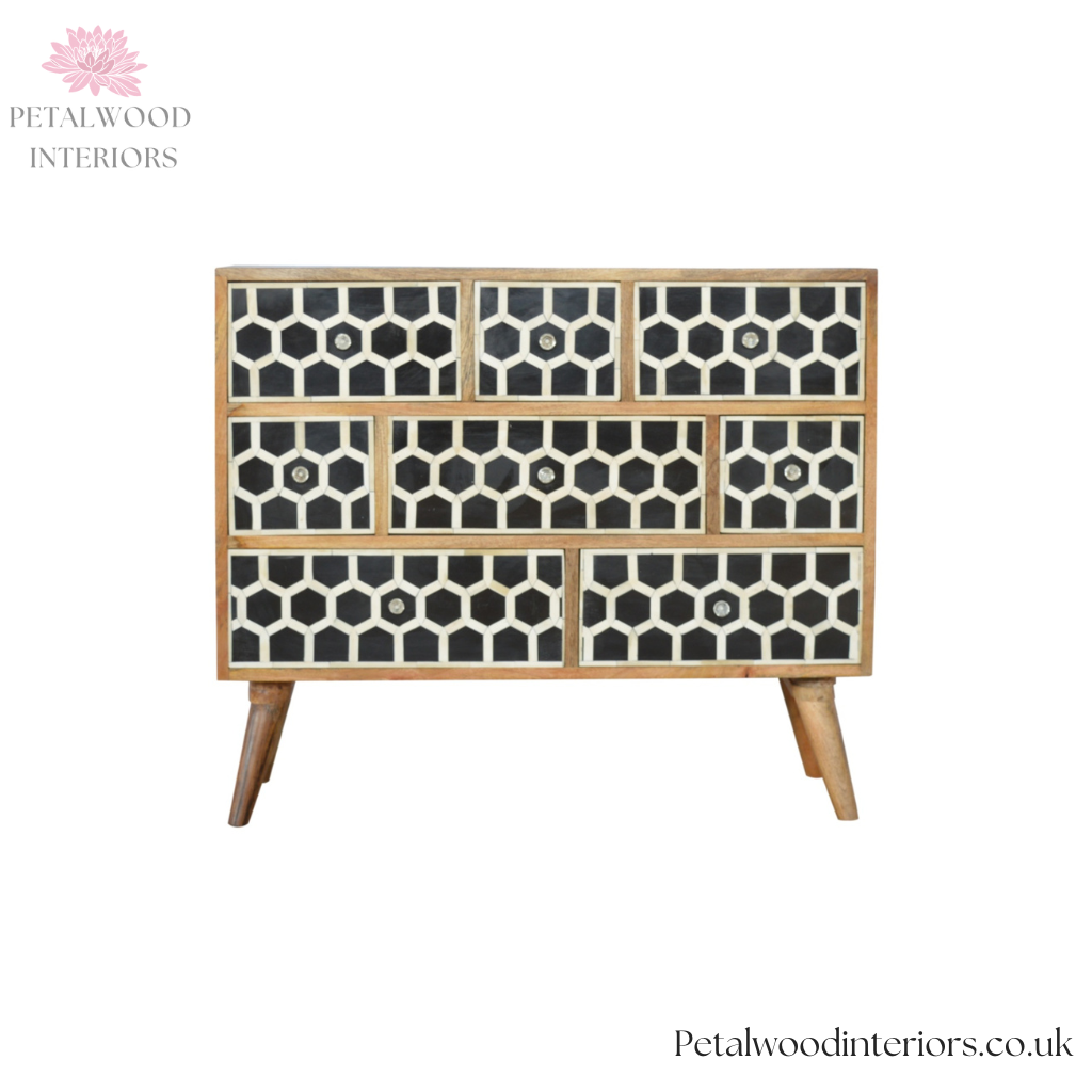 Solid Wood Chest of Drawers - 8 Patterned Drawers - 92cm Width x 79cm ...