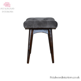 Curved Bench - Grey Cotton Velvet Upholstery - Dark Solid Wood - Timeless Design - Petalwood Interiors- Side