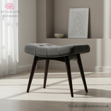 Curved Bench - Grey Cotton Velvet Upholstery - Dark Solid Wood - Timeless Design - Petalwood Interiors-Side