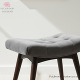 Curved Bench - Grey Cotton Velvet Upholstery - Dark Solid Wood - Timeless Design - Petalwood Interiors