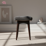 Curved Bench - Grey Cotton Velvet Upholstery - Dark Solid Wood - Timeless Design - Petalwood Interiors- Side