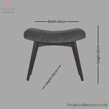 Curved Bench - Grey Cotton Velvet Upholstery - Dark Solid Wood - Timeless Design - Petalwood Interiors- Front