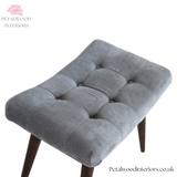 Curved Bench - Grey Cotton Velvet Upholstery - Dark Solid Wood - Timeless Design - Petalwood Interiors