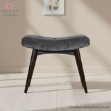 Curved Bench - Grey Cotton Velvet Upholstery - Dark Solid Wood - Timeless Design - Petalwood Interiors- Front