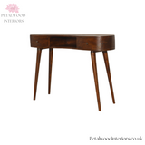 Curved Dark Brown Solid Wood Console Table - 2 Drawers | Vintage Style - Petalwood Interiors