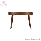 Curved Dark Brown Solid Wood Console Table - 2 Drawers | Vintage Style - Petalwood Interiors