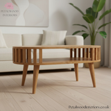 Curved Solid Wood - Coffee Table with Centre Storage Shelf - Timesless Desingn - Petalwood Interiors - Side