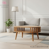 Curved Solid Wood - Coffee Table with Centre Storage Shelf - Timesless Desingn - Petalwood Interiors - Side