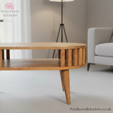 Curved Solid Wood - Coffee Table with Centre Storage Shelf - Timesless Desingn - Petalwood Interiors 