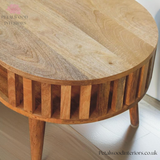Curved Solid Wood - Coffee Table with Centre Storage Shelf - Petalwood Interiors