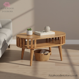 Curved Solid Wood - Coffee Table with Centre Storage Shelf - Timesless Desingn - Petalwood Interiors - Side