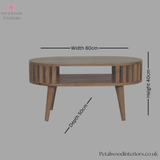 Curved Solid Wood - Coffee Table with Centre Storage Shelf - Petalwood Interiors