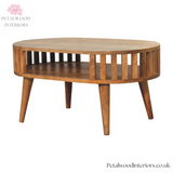 Curved Solid Wood - Coffee Table with Centre Storage Shelf - Petalwood Interiors