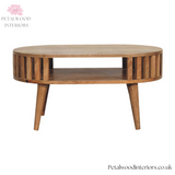 Curved Solid Wood - Coffee Table with Centre Storage Shelf - Petalwood Interiors