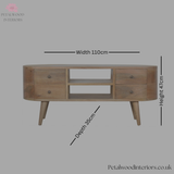 Curved Solid Wood - TV Stand with 4 Drawers and 2 Shelves - Petalwood Interiors