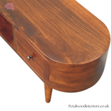 Curved Solid Wood - TV Stand with Centre Storage Shelf and Drawers - Timeless Design - Petalwood Interiors
