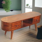 Curved Solid Wood - TV Stand with Centre Storage Shelf and Drawers - Timeless Design - Petalwood Interiors- Side